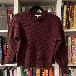 Madewell Maroon Ruffle Crew Neck Sweater